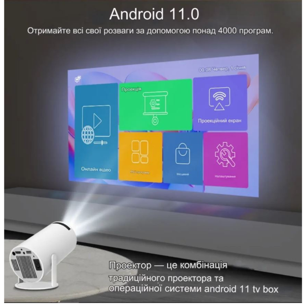 Проектор мультимедийный Android 11 HD 1280x720P с Wi-Fi 6 Bluetooth 5.0 портативный для домашнего кинотеатра (518392) - изображение 2