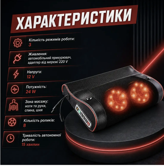 Масажер для шиї та плечей з підігрівом FG 214 Електромасажер для шиї та плечей Масажер для шиї 220 В Роликовий масажер для тіла - изображение 3