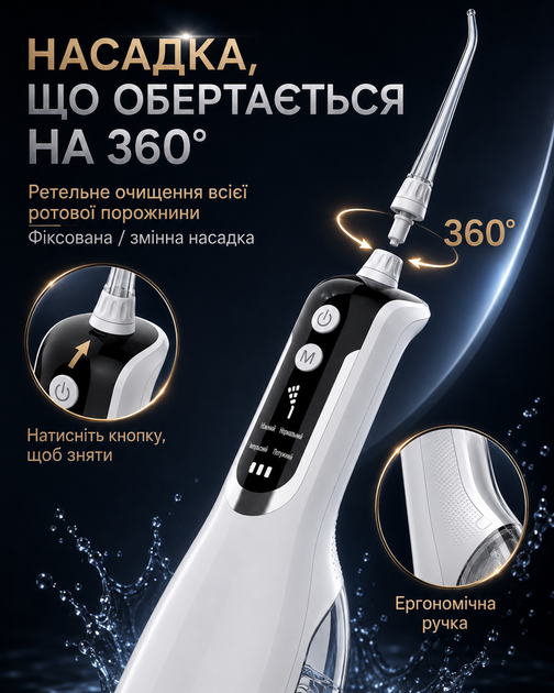 Ирригатор портативный для полости рта и чистки зубов и промывка брекетов 330 мл 5 насадок - изображение 4
