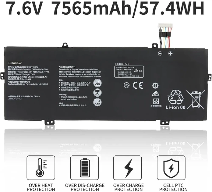 Аккумулятор HB4593R1ECW 7.6V 7565mAh 57.4Wh для Huawei MateBook X Pro / MagicBook 14 MACH-W19 MACH-W29 KPL-W00 KPR-W19 - изображение 4