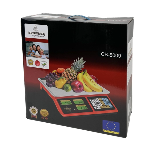 Торговые весы электронные Crownberg CB-5009 до 50 кг настольные двухэкранные с подсветкой Красные - изображение 2