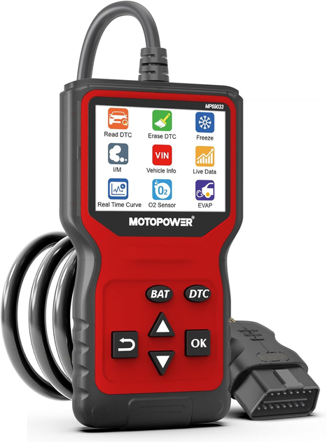 Автосканер MOTOPOWER MP69033 Pro OBD2 с тестером аккумулятора 12 В, TFT 2,8″, Live Data, проверка генератора, красный - изображение 2