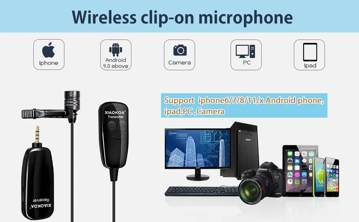 Беспроводной петличный микрофон XIAOKOA N81-UNF UHF, до 50 м, 48 кГц, 5–6 ч, для смартфона и камеры - изображение 8
