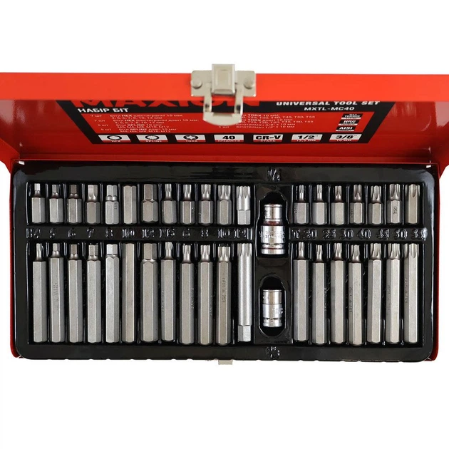 Набор бит MAXION MXTL-MC40 40 шт Cr-V, звездочки Torx T20-T55, шестигранники HEX H4-H12, SPLINE M5-M12, 30/75 мм - Фото 3 Набор бит MAXION MXTL-MC40 40 шт Cr-V, звездочки Torx T20-T55, шестигранники HEX H4-H12, SPLINE M5-M12, 30/75 мм - изображение 3