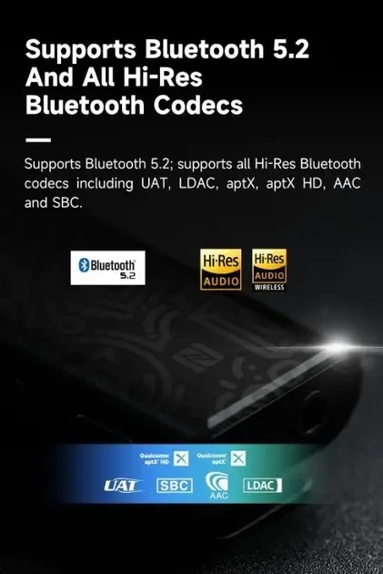 Підсилювач звуку HiBy W3 Gen 2 Bluetooth 5 2 ЦАП з чипом CS43131 95 мВт підтримка DSD256 PCM 384 кГц 32 біт NFC USB DAC мікрофон cVc CarPlay для навушників Чорний - зображення 8