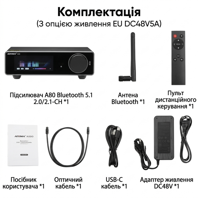 AIYIMA A80 - Hi-Fi Підсилювач Класу D із Bluetooth 5.1, TPA3255 та 600 Вт Потужності - изображение 7