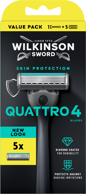 Бритва Wilkinson Sword Quattro Clampack + 5 сменных картриджей 4 лезвия (4027800174706) - Фото 1 Бритва Wilkinson Sword Quattro Clampack + 5 сменных картриджей 4 лезвия (4027800174706) - изображение 1