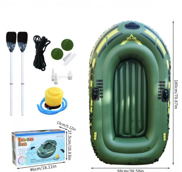 Лодка надувная JR-2200 двухместная + подушка, насос, весла 180х98см, зеленая (M17872) - изображение 2