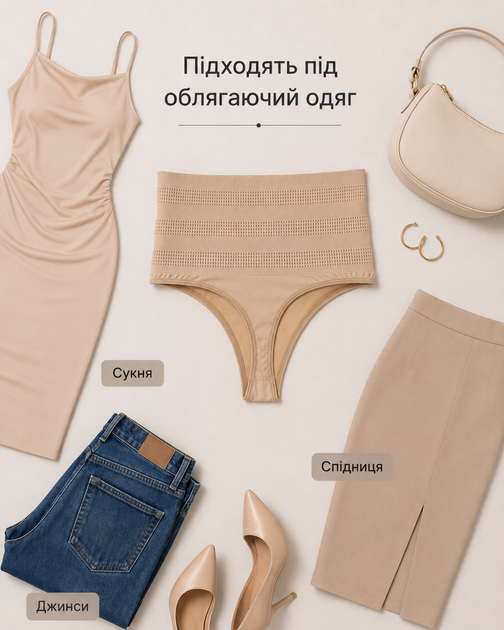 Утягивающие трусики стринги бежевые размер XXL – коррекционное белье с высокой посадкой и широкой резинкой - Фото 4 Утягивающие трусики стринги бежевые размер XXL – коррекционное белье с высокой посадкой и широкой резинкой - изображение 4