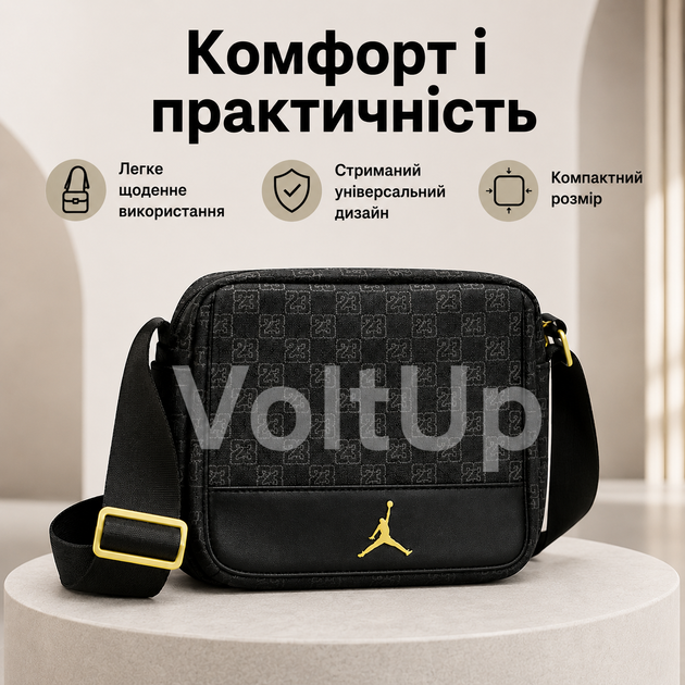 Черная мужская сумка Jordan M × 19 × 7 см из полиэстера, барсетка с магнитным карманом - Фото 2 Черная мужская сумка Jordan M × 19 × 7 см из полиэстера, барсетка с магнитным карманом - изображение 2