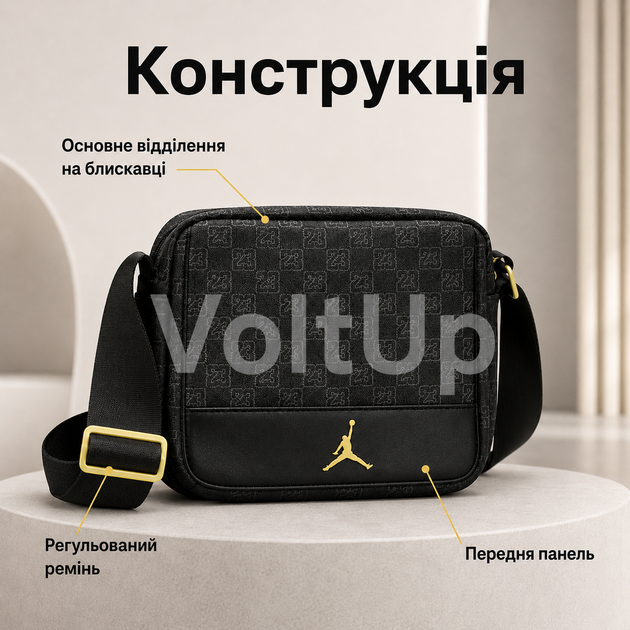 Черная мужская сумка Jordan M × 19 × 7 см из полиэстера, барсетка с магнитным карманом - Фото 3 Черная мужская сумка Jordan M × 19 × 7 см из полиэстера, барсетка с магнитным карманом - изображение 3