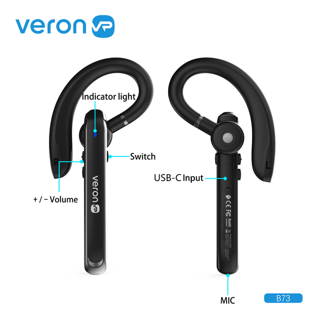 Bluetooth гарнитура Veron B73 10 метров 8 часов работы для звонков и музыки - изображение 5
