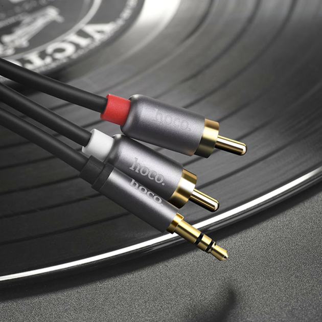 Аудио-кабель RCA 2xRCA 3.5mm длина 1.55м цвет Металлический серый Hoco UPA10 - изображение 8