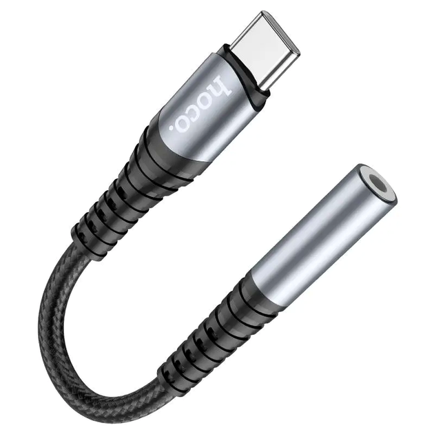 Адаптер USB C на 3.5 мм алюмінієвий сплав 12 см підтримка мікрофона Hoco LS33 колір метал сірий - зображення 2