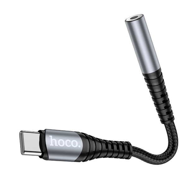 Адаптер USB C на 3.5 мм алюмінієвий сплав 12 см підтримка мікрофона Hoco LS33 колір метал сірий - зображення 4