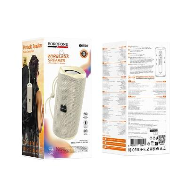 Портативная Bluetooth колонка 10 Вт два динамика 52 мм Бежевый ABS Borofone BR100 Joy - изображение 2