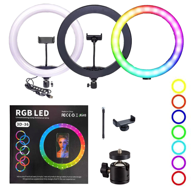 Кільцева лампа RGB LED 36 см 120 світлодіодів USB 5V чорна 3D-36 - зображення 6