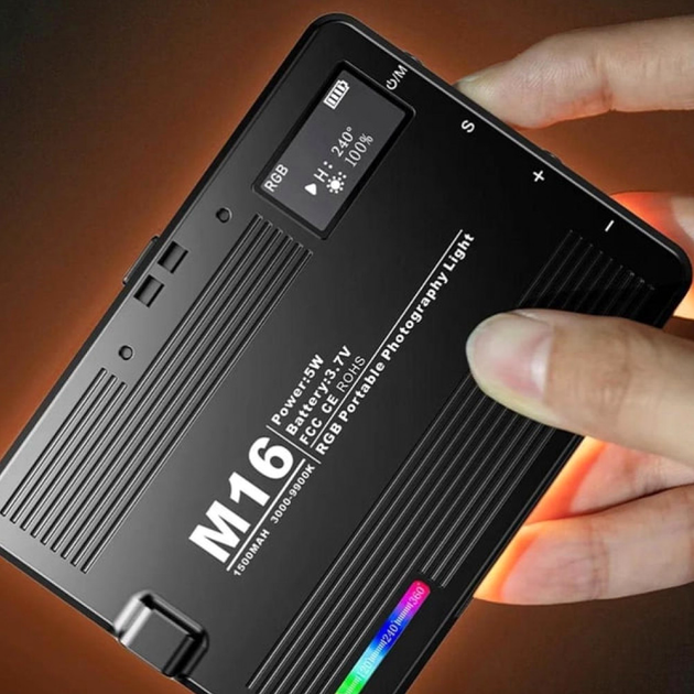 Накамерний відеосвітло LED RGB 8 W 11.5х7х1.5 см 2500K-9000K M16 - зображення 4