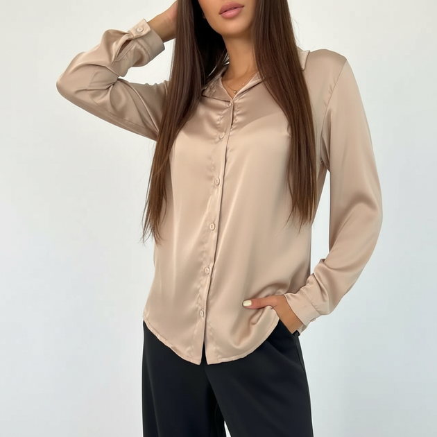 Сорочка жіноча штучний шовк бежева, L;XL - зображення 3