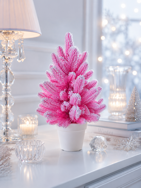 Штучна рожева засніжена ялинка Elegant Marshmallow Pink лита, 50 см у горщику - зображення 4