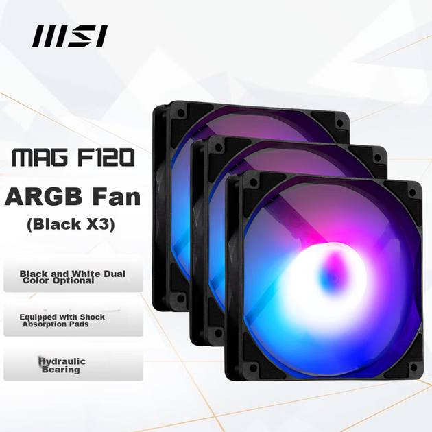 Комплект вентиляторів MSI MAG F120 ARGB-3RB 120 мм PWM Black (M/AGF12OARGB) - Фото 6 Комплект вентиляторів MSI MAG F120 ARGB-3RB 120 мм PWM Black (M/AGF12OARGB) - зображення 6