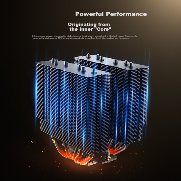 Кулер IDCOOLING Frost 620 Black Gold, двобаштовий, 6 теплових трубок - зображення 3