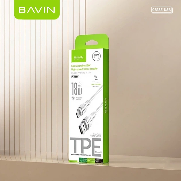 Кабель Bavin U-CB385-C Fast Charging 18W USB-A/Type-C 1 м White (U-CB385-C WH) - Фото 9 Кабель Bavin U-CB385-C Fast Charging 18W USB-A/Type-C 1 м White (U-CB385-C WH) - изображение 9
