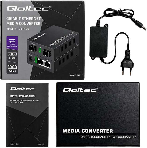Комутатор Qoltec Media Konwerter switch Ethernet 2x RJ45 2x SFP 1000Mb/s (5901878519463) - Фото 5 Комутатор Qoltec Media Konwerter switch Ethernet 2x RJ45 2x SFP 1000Mb/s (5901878519463) - зображення 5