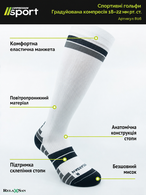 Спортивные компрессионные гольфы Relaxsan Sport 1 класс 18-22 мм рт.ст. темносерые с оранжевым XL (806) - изображение 4
