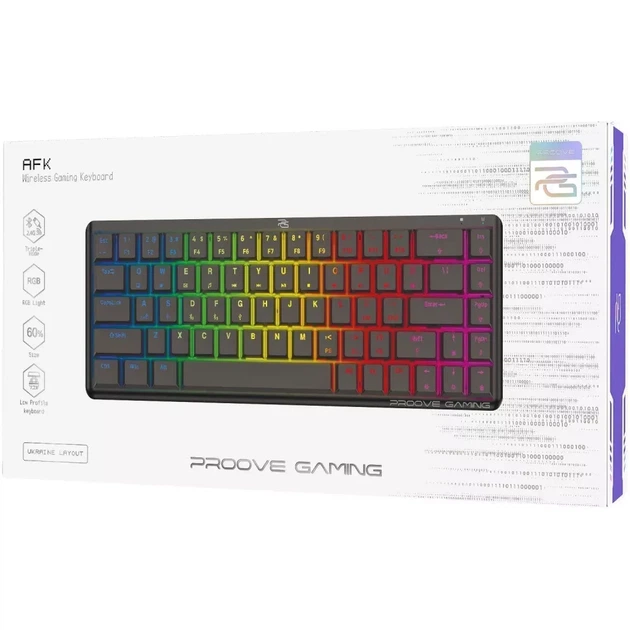 Бездротова механічна ігрова Bluetooth клавіатура Proove Gaming AFK формату 65% 68 клавіш компактна з RGB-підсвічуванням USB 2.4ГГц чорна - Фото 8 Бездротова механічна ігрова Bluetooth клавіатура Proove Gaming AFK формату 65% 68 клавіш компактна з RGB-підсвічуванням USB 2.4ГГц чорна - зображення 8