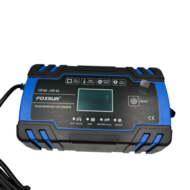 Импульсное зарядное устройство FOXSUR 12V 8A/24V 4A для аккумуляторов AGM GEL SLA Wet с функцией восстановления Repair и LCD диспл - Фото 1 Импульсное зарядное устройство FOXSUR 12V 8A/24V 4A для аккумуляторов AGM GEL SLA Wet с функцией восстановления Repair и LCD диспл - изображение 1