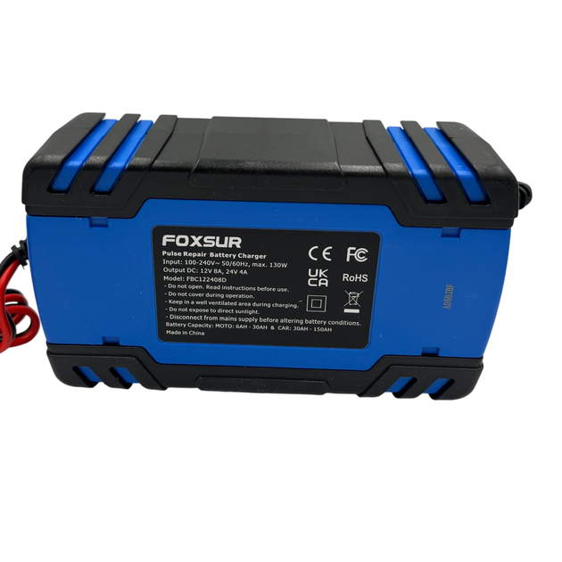 Импульсное зарядное устройство FOXSUR 12V 8A/24V 4A для аккумуляторов AGM GEL SLA Wet с функцией восстановления Repair и LCD диспл - Фото 3 Импульсное зарядное устройство FOXSUR 12V 8A/24V 4A для аккумуляторов AGM GEL SLA Wet с функцией восстановления Repair и LCD диспл - изображение 3
