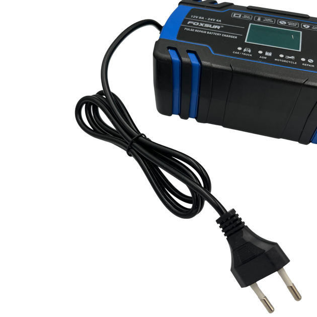 Импульсное зарядное устройство FOXSUR 12V 8A/24V 4A для аккумуляторов AGM GEL SLA Wet с функцией восстановления Repair и LCD диспл - Фото 4 Импульсное зарядное устройство FOXSUR 12V 8A/24V 4A для аккумуляторов AGM GEL SLA Wet с функцией восстановления Repair и LCD диспл - изображение 4