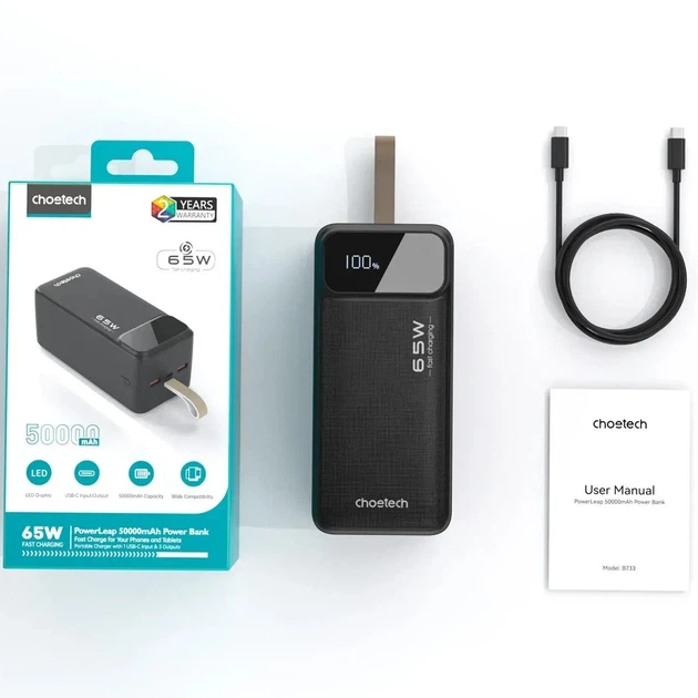 УМБ Choetech 50000mAh 65W PD QC3.0 Black (B733) - изображение 5
