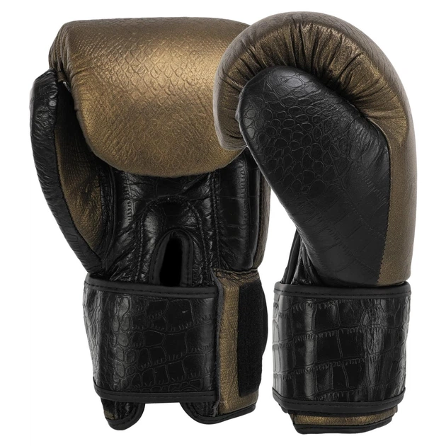 Перчатки боксерские кожаные тренировочные на липучке Fistrage Fight Gear 6480 размер 12 унций Black-Bronze - изображение 2
