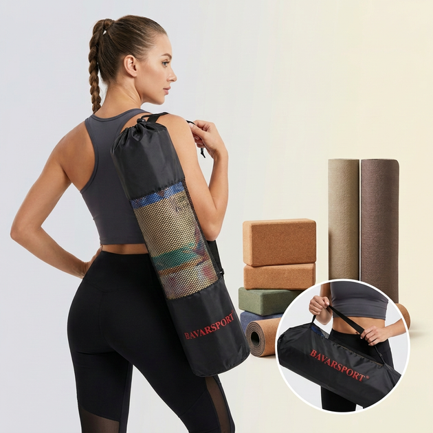 Чехол для коврика для йоги и фитнеса с сетчатой вставкой BavarSport Yoga Bag 4811 размер 66х26см - изображение 7