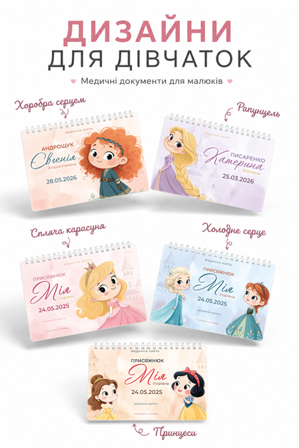 Медична карта іменна для дівчинки. Icторія розвитку дитини: форма № 112/о. (дизайни в асортименті) - Фото 2 Медична карта іменна для дівчинки. Icторія розвитку дитини: форма № 112/о. (дизайни в асортименті) - зображення 2