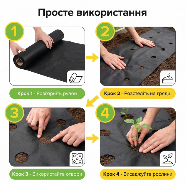 Агроволокно 1.07х10м 90г/м² для клубники овощей томатів спанбонд УФ стабилизация перфорированное плотное чёрное - Фото 8 Агроволокно 1.07х10м 90г/м² для клубники овощей томатів спанбонд УФ стабилизация перфорированное плотное чёрное - изображение 8