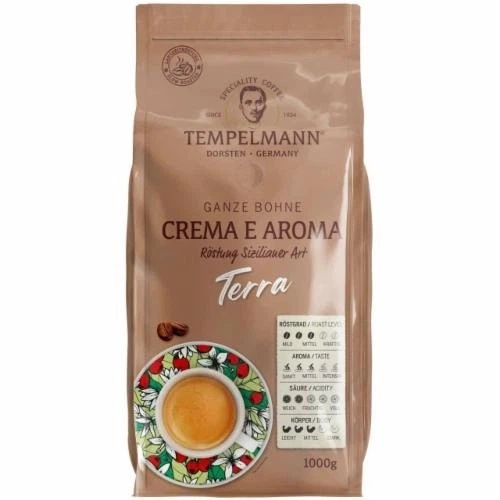 Кава в зернах Tempelmann Terra Crema e Aroma 1 кг - Фото 1 Кава в зернах Tempelmann Terra Crema e Aroma 1 кг - зображення 1