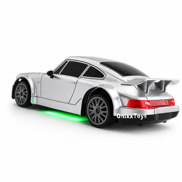 Дрифт машинка Порш с подсветкой неоновой Машинка для дрифта Porsche 911 на радиоуправлении Свет 21 см Silver - изображение 3