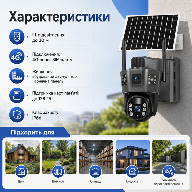 Уличная IP-камера TP18 4G Solar PTZ 6 МП чёрная Автономное видеонаблюдение с солнечной панелью Поворотное устройство без Wi-Fi Беспроводная система безопасности с SIM-картой - изображение 4