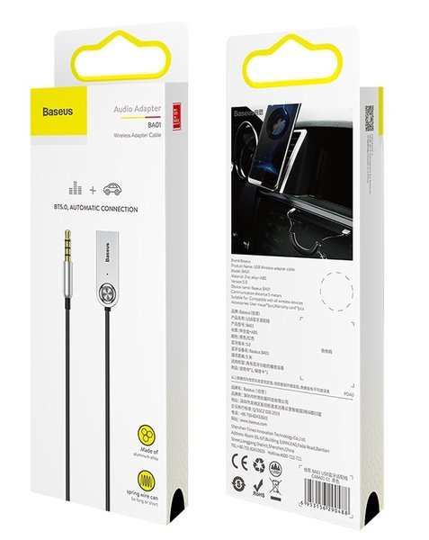 Автомобильный Bluetooth 5.0 AUX адаптер Baseus BA01 (CABA01-01) с микрофоном и Hands-Free / Беспроводной аудиоресивер 3.5 мм витой кабель - Фото 7 Автомобильный Bluetooth 5.0 AUX адаптер Baseus BA01 (CABA01-01) с микрофоном и Hands-Free / Беспроводной аудиоресивер 3.5 мм витой кабель - изображение 7