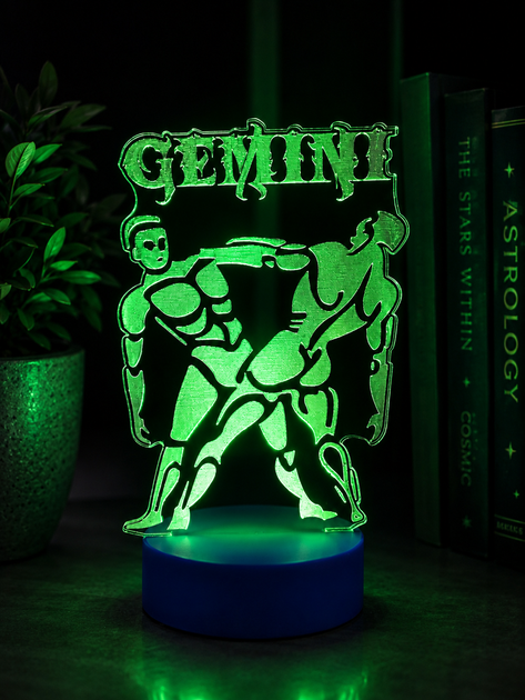 3D ночник Близнецы Gemini/на батарейке/ из акрила на синий LED-подставке/декоративный светильник/Знак зодиака - изображение 7
