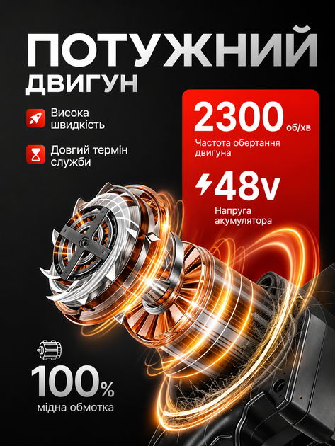 Пила акумуляторна ланцюгова міні електрична 48V 8 дюймів 20см з 2 акумуляторами, портативна ланцюгова пила для обрізки гілок дерев та кущів, садова пила в кейсі - зображення 3