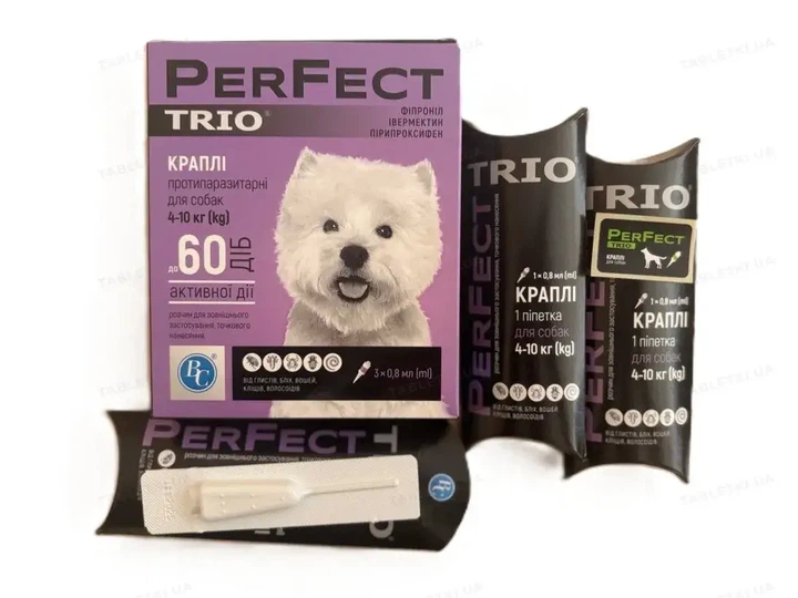 Perfect Trio для собак 4–10 кг — капли на холке от блох, клещей и гельминтов, 3 пипетки по 0,8 мл - изображение 2