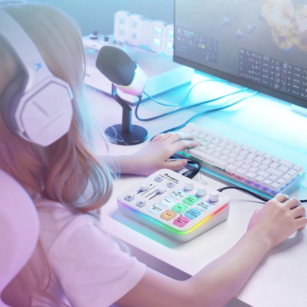 Аудіоінтерфейс Maono G1 Neo RGB — Звукова карта для стрімів, подкастів та ігор (XLR, 48V, Bluetooth) Белый - изображение 8