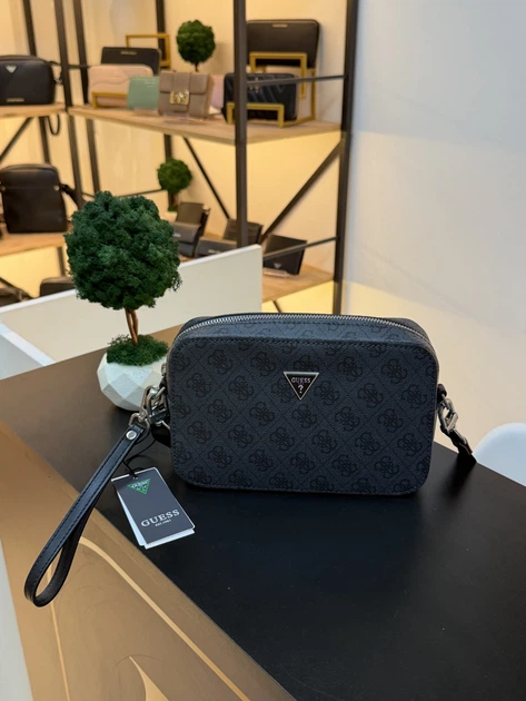 Сумка чоловіча unisex Guess Milano через плече сіра з монограмою - изображение 8