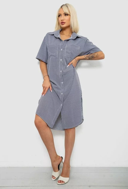 Женское летнее платье-рубашка, цвет синий с белым L-XL - изображение 4