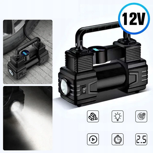 Портативный автомобильный компрессор Air Pump XL-1025 12V с цифровым дисплеем и LED фонариком - изображение 8
