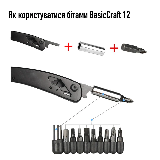 Мультитул BasicCraft 12 инструментов нержавеющая сталь черный - Фото 6 Мультитул BasicCraft 12 инструментов нержавеющая сталь черный - изображение 6